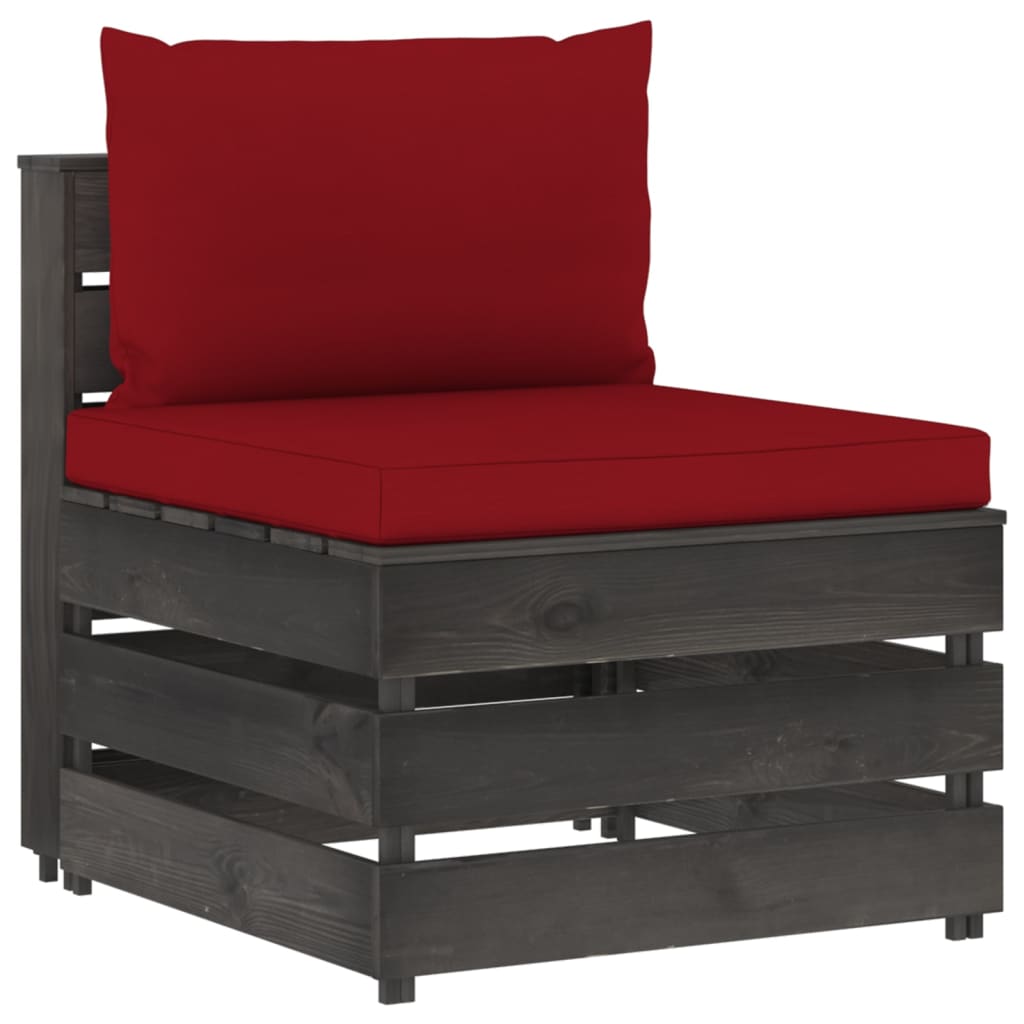 vidaXL Middle Sofa Sectional with Cushions Grey Impregnated Wood