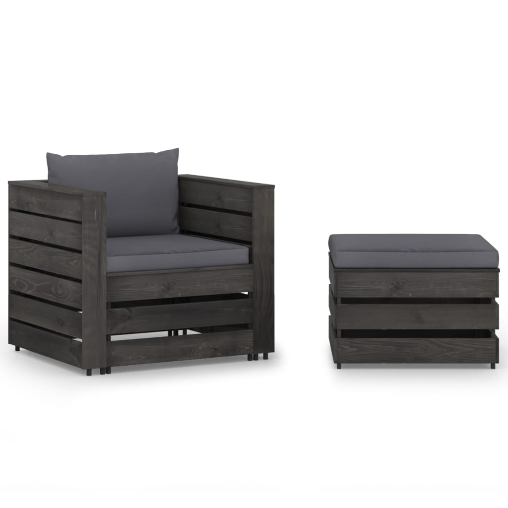 vidaXL 2-piece Lounge Set with Cushions Grey Impregnated Wood