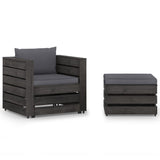 vidaXL 2-piece Lounge Set with Cushions Grey Impregnated Wood