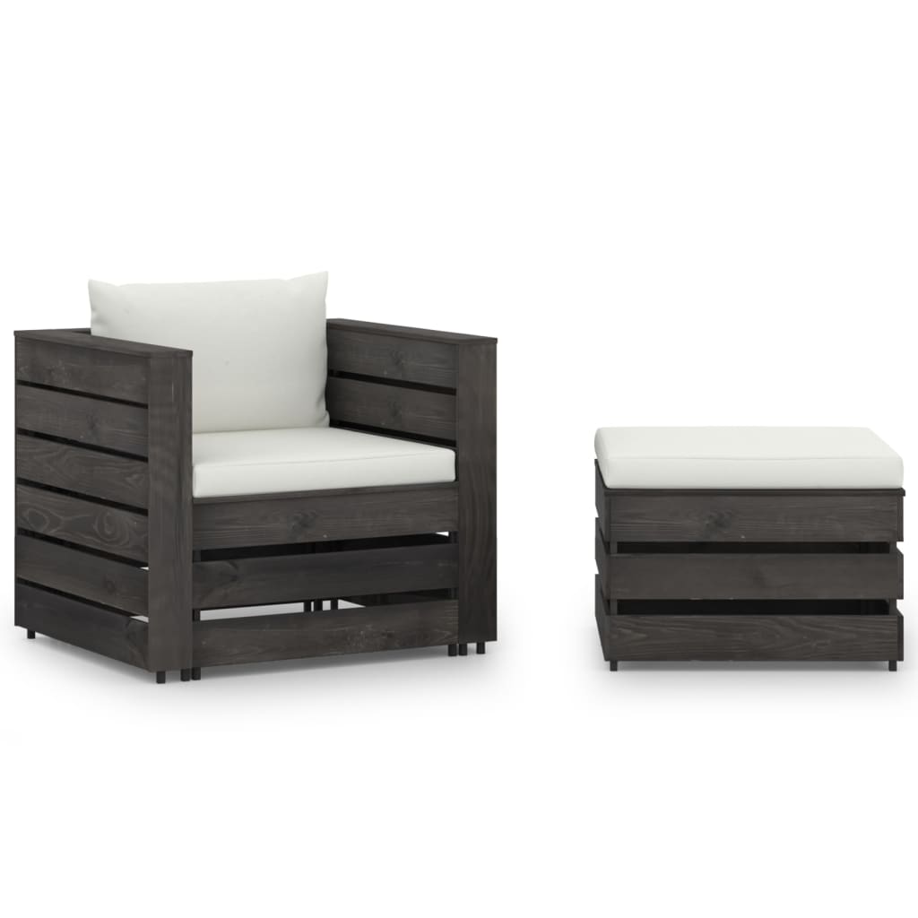 vidaXL 2-piece Lounge Set with Cushions Grey Impregnated Wood