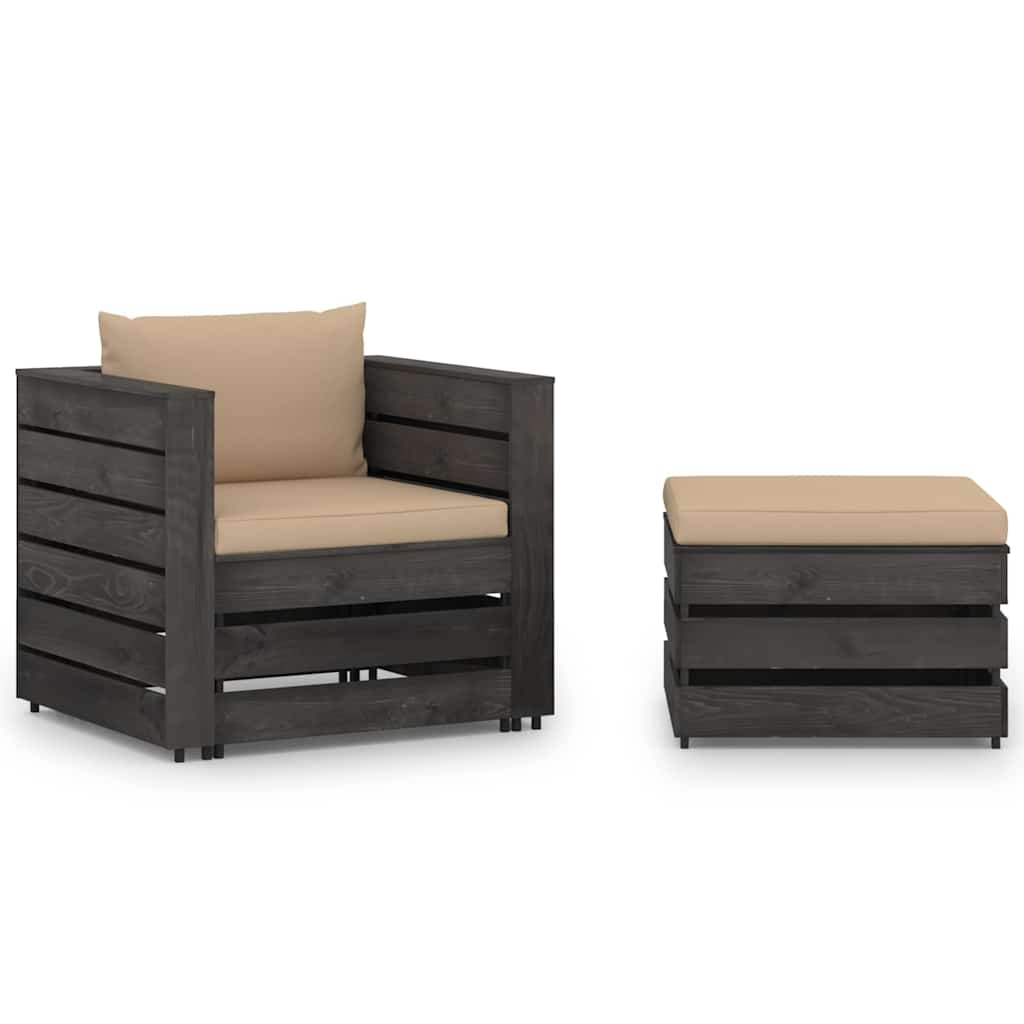 vidaXL 2-piece Lounge Set with Cushions Grey Impregnated Wood
