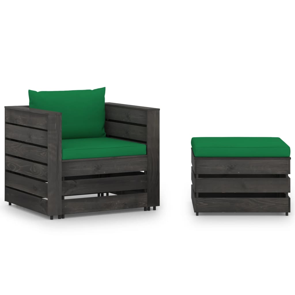 vidaXL 2-piece Lounge Set with Cushions Grey Impregnated Wood