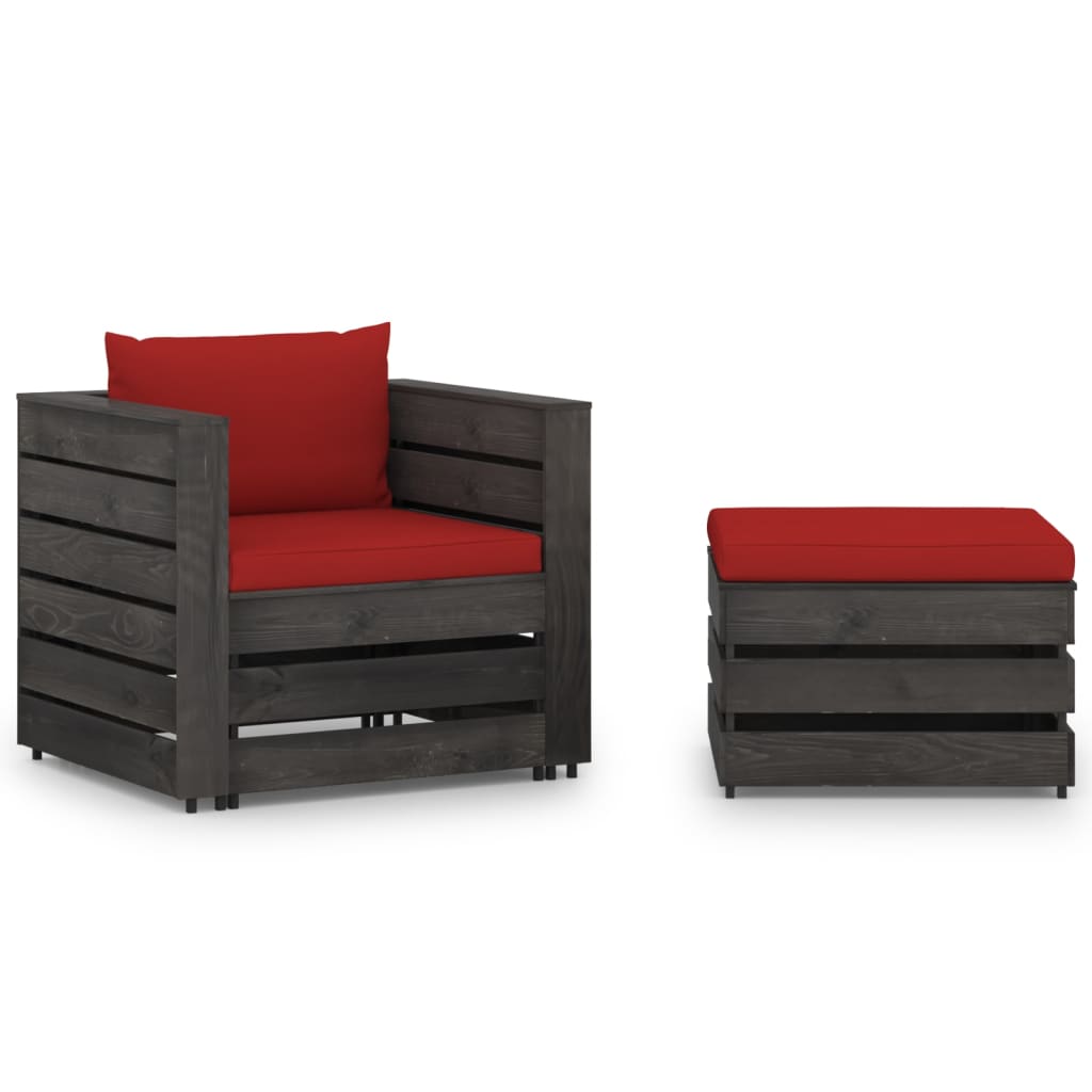 vidaXL 2-piece Lounge Set with Cushions Grey Impregnated Wood