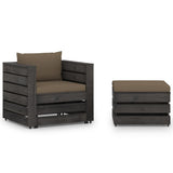 vidaXL 2-piece Lounge Set with Cushions Grey Impregnated Wood