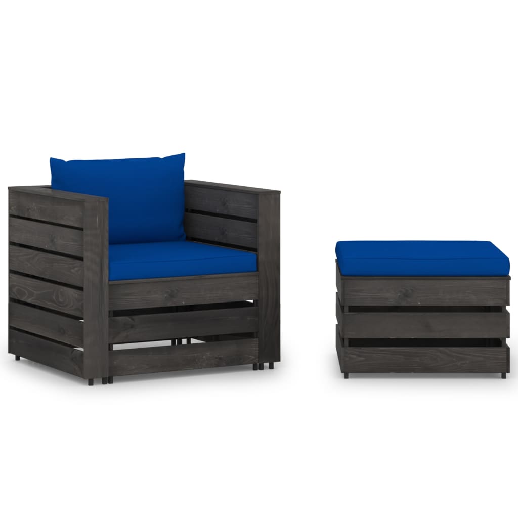 vidaXL 2-piece Lounge Set with Cushions Grey Impregnated Wood