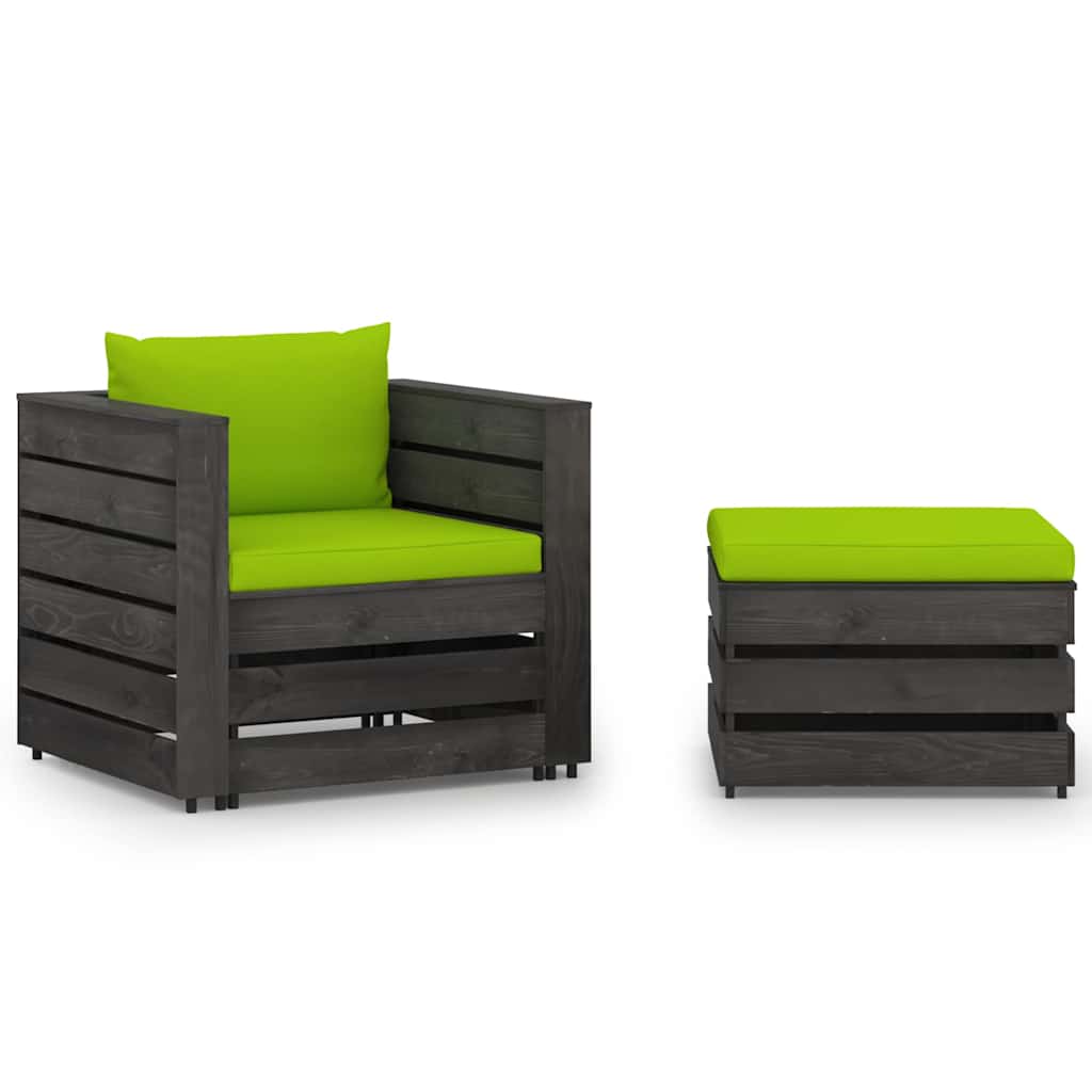vidaXL 2-piece Lounge Set with Cushions Grey Impregnated Wood