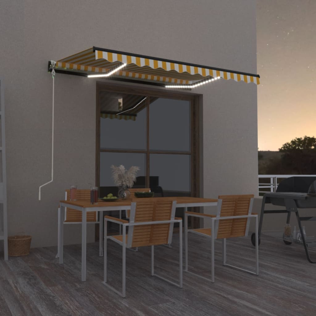 vidaXL Luifel automatisch met LED en windsensor 400x300cm blauw en wit