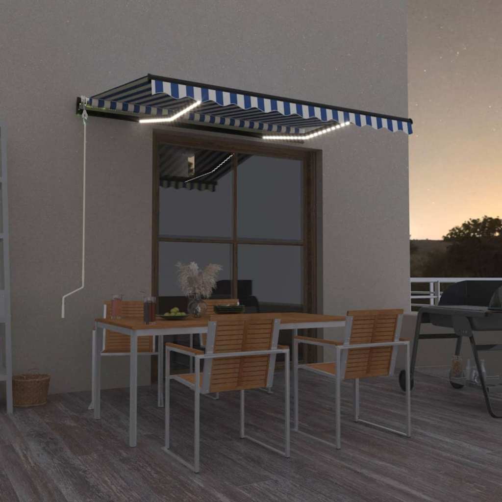 vidaXL Luifel automatisch met LED en windsensor 400x300cm blauw en wit