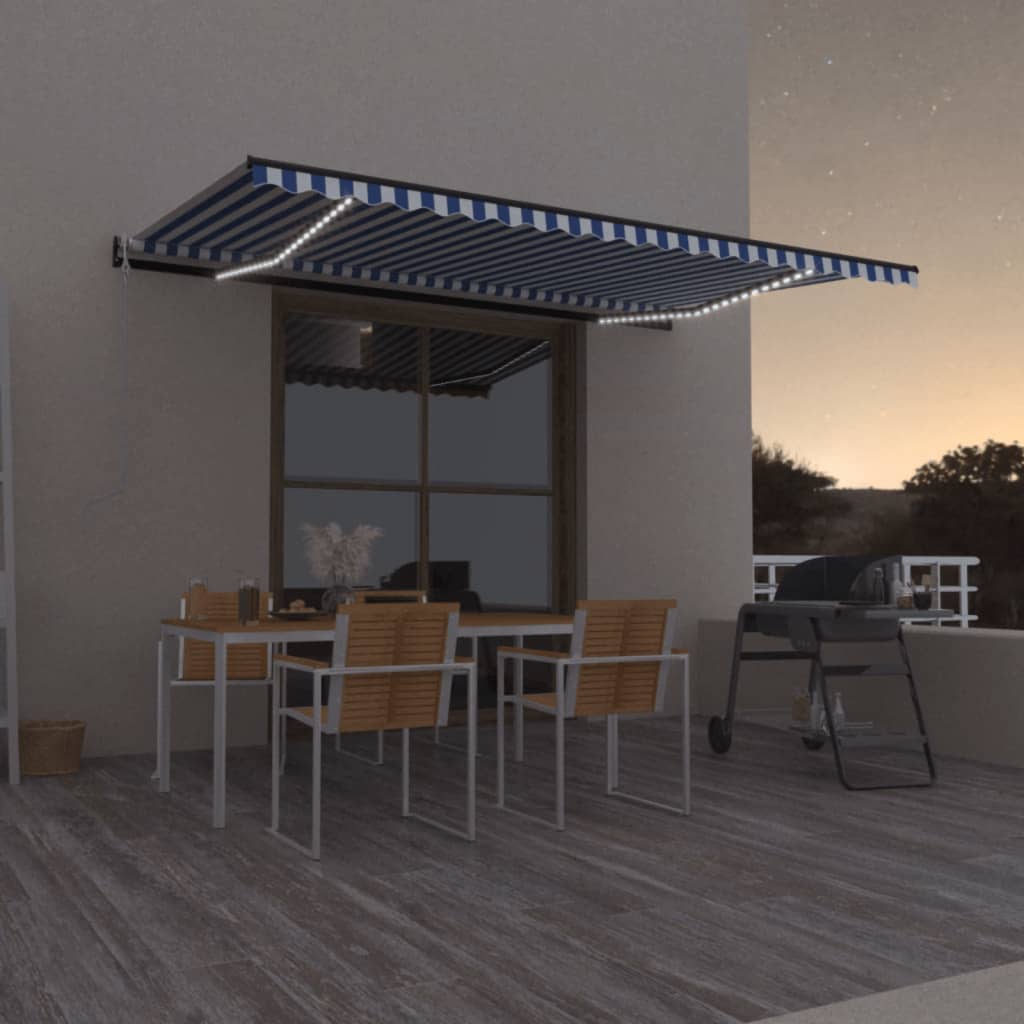 vidaXL Luifel automatisch met LED en windsensor 400x300cm blauw en wit