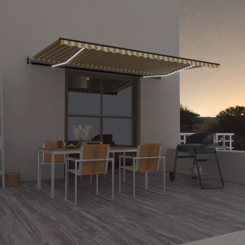 vidaXL Luifel automatisch met LED en windsensor 400x300cm blauw en wit