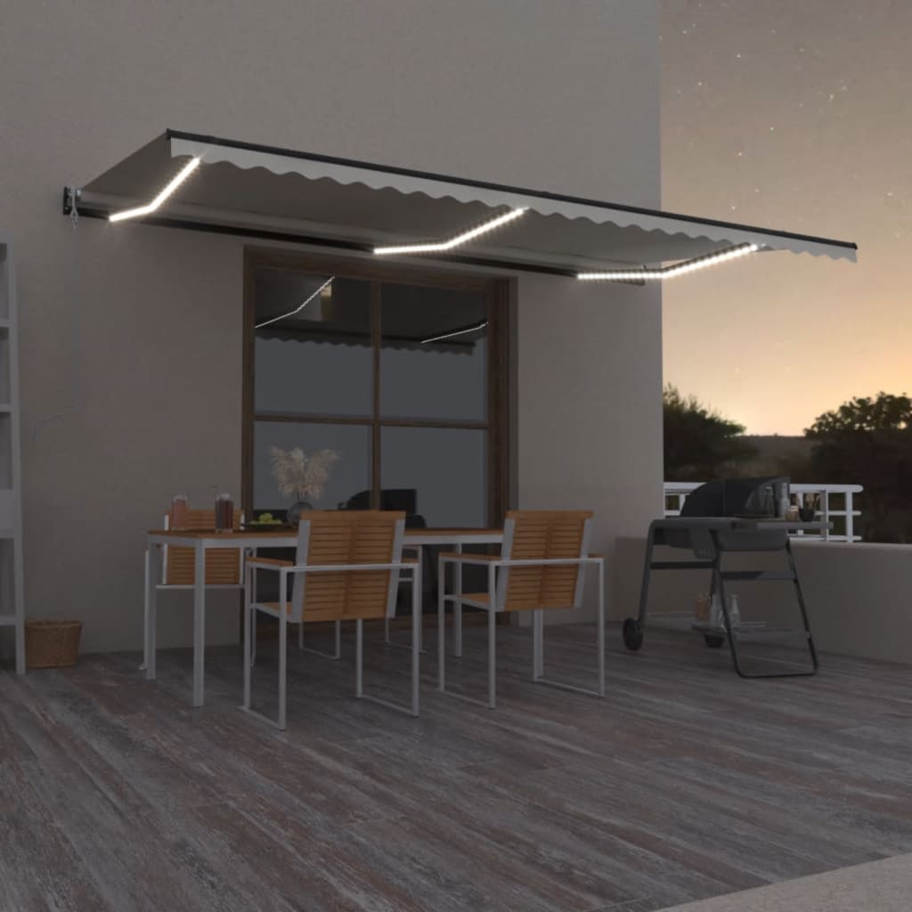 vidaXL Luifel automatisch met LED en windsensor 400x300cm blauw en wit