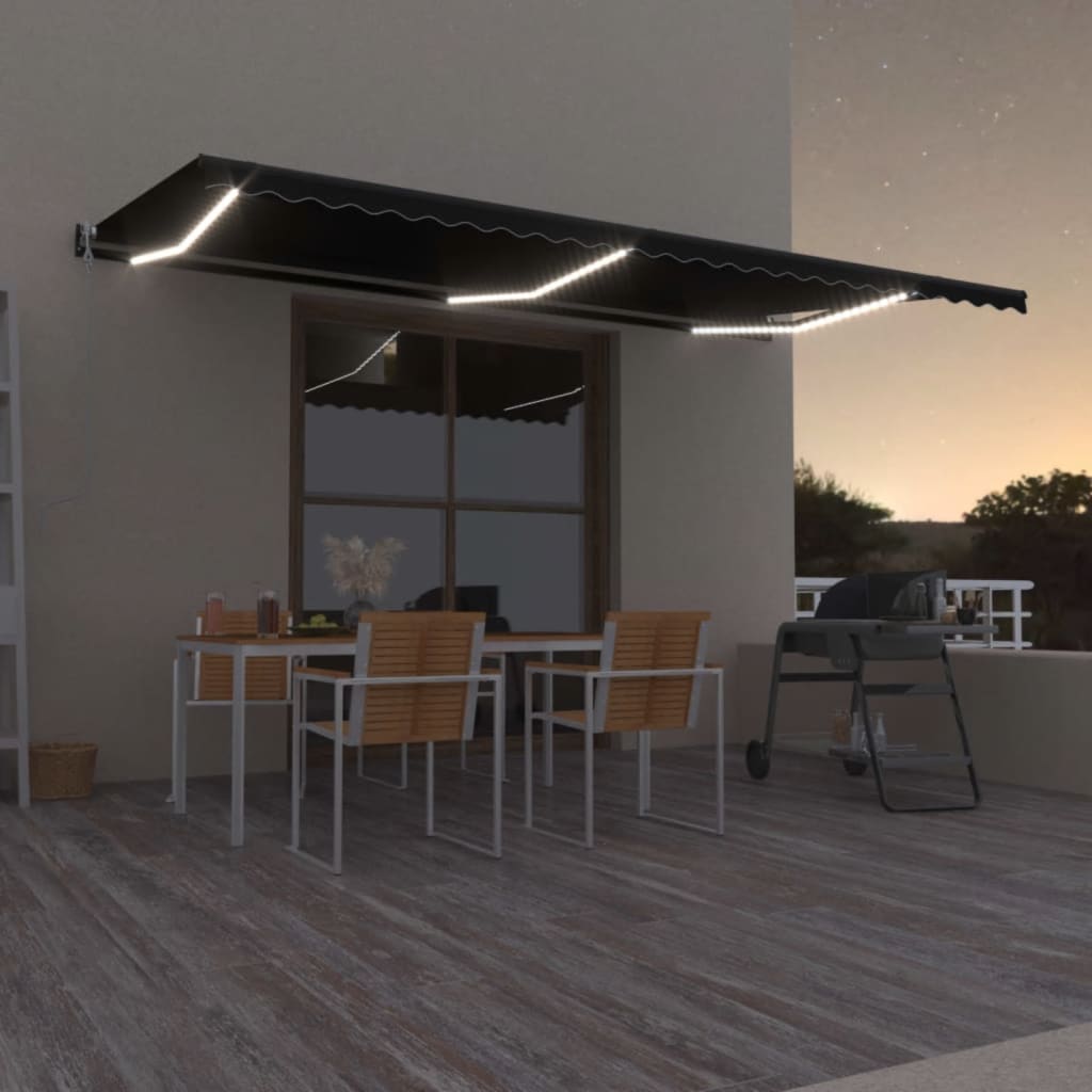 vidaXL Luifel automatisch met LED en windsensor 400x300cm blauw en wit