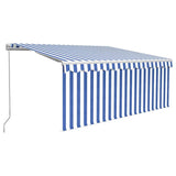 vidaXL Luifel handmatig uittrekbaar met rolgordijn 3x2,5 m blauw wit