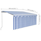 vidaXL Luifel handmatig uittrekbaar met rolgordijn 3x2,5 m blauw wit