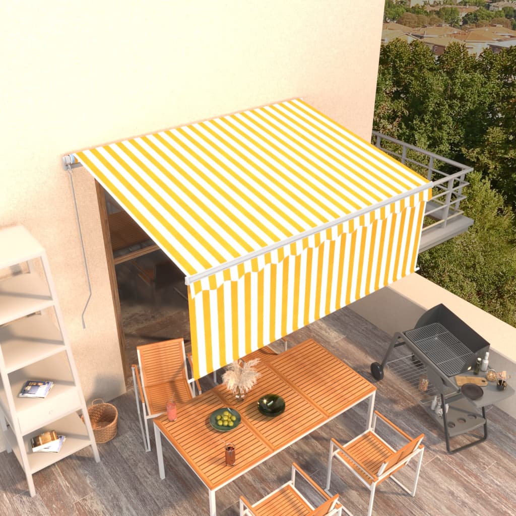 vidaXL Luifel handmatig uittrekbaar met rolgordijn 3x2,5 m blauw wit