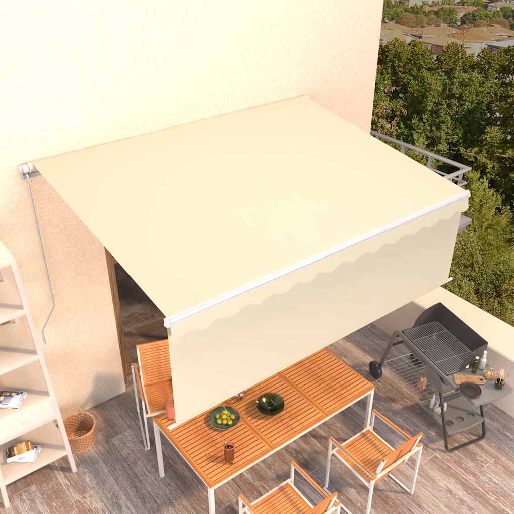 vidaXL Luifel handmatig uittrekbaar met rolgordijn 3x2,5 m blauw wit