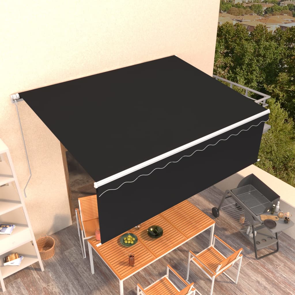 vidaXL Luifel handmatig uittrekbaar met rolgordijn 3x2,5 m blauw wit