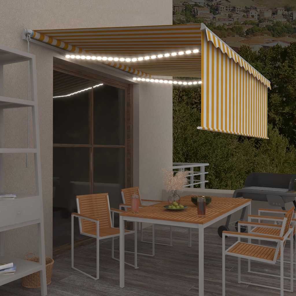 vidaXL Luifel handmatig uittrekbaar rolgordijn LED 3x2,5 m blauw wit