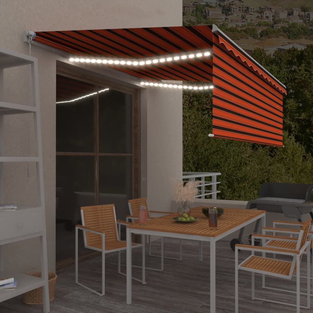 vidaXL Luifel handmatig uittrekbaar rolgordijn LED 3x2,5 m blauw wit