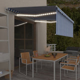 vidaXL Luifel met rolgordijn, LED en windsensor 3x2,5 m blauw en wit