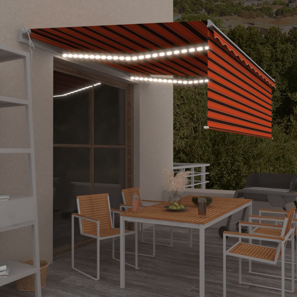 vidaXL Luifel met rolgordijn, LED en windsensor 3x2,5 m blauw en wit