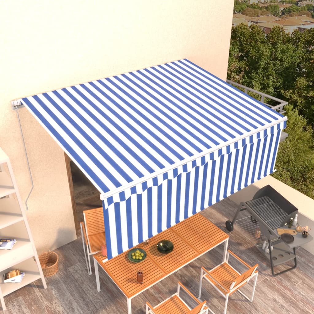 vidaXL Luifel handmatig uittrekbaar met rolgordijn 3x2,5 m blauw wit