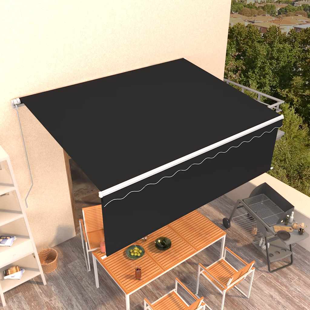 vidaXL Luifel handmatig uittrekbaar met rolgordijn 3x2,5 m blauw wit