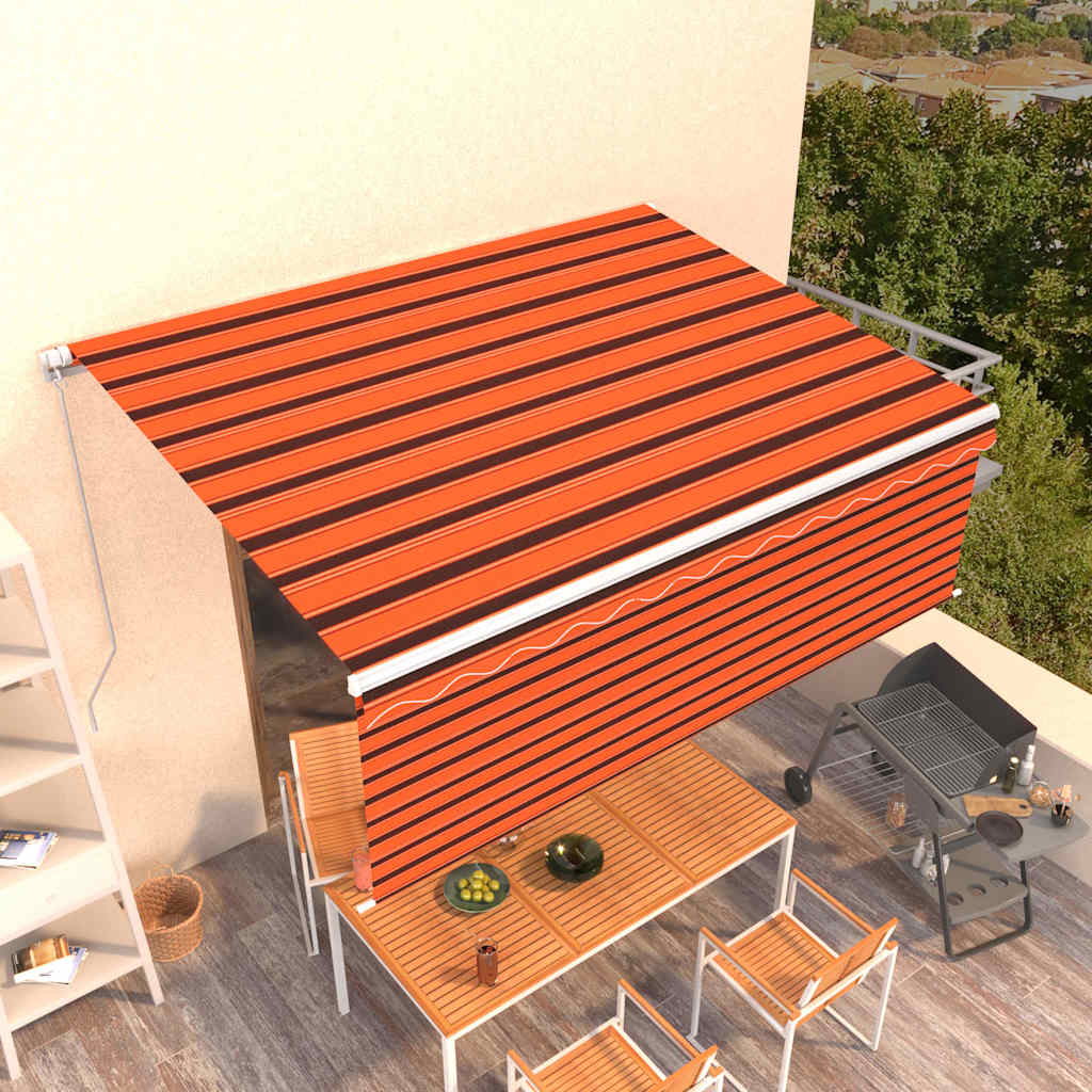 vidaXL Luifel handmatig uittrekbaar met rolgordijn 3x2,5 m blauw wit