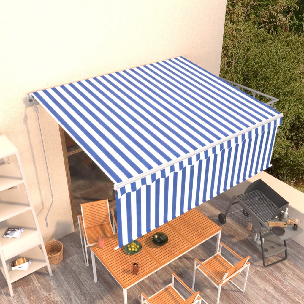 vidaXL Luifel automatisch uittrekbaar met rolgordijn 3x2,5 m blauw wit