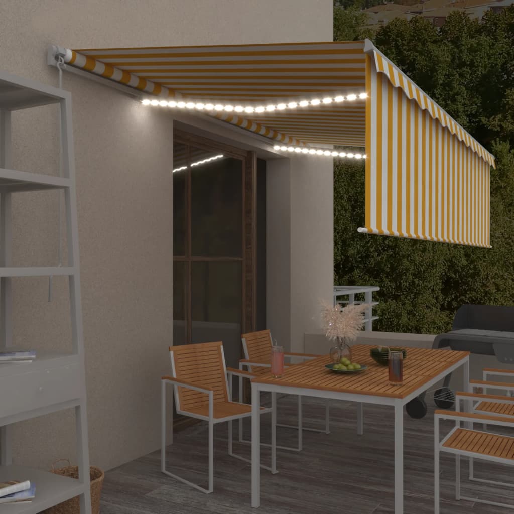vidaXL Luifel handmatig uittrekbaar rolgordijn LED 3x2,5 m blauw wit