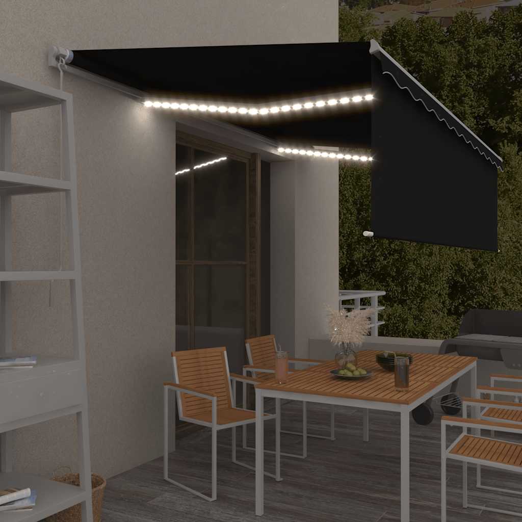 vidaXL Luifel handmatig uittrekbaar rolgordijn LED 3x2,5 m blauw wit