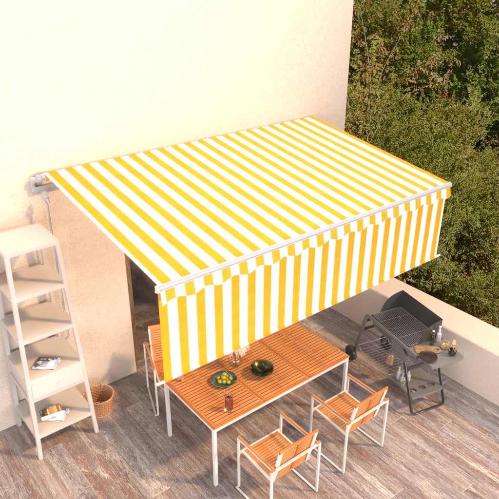 vidaXL Luifel automatisch uittrekbaar met rolgordijn 3x2,5 m blauw wit