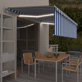 vidaXL Luifel met rolgordijn, LED en windsensor 3x2,5 m blauw en wit