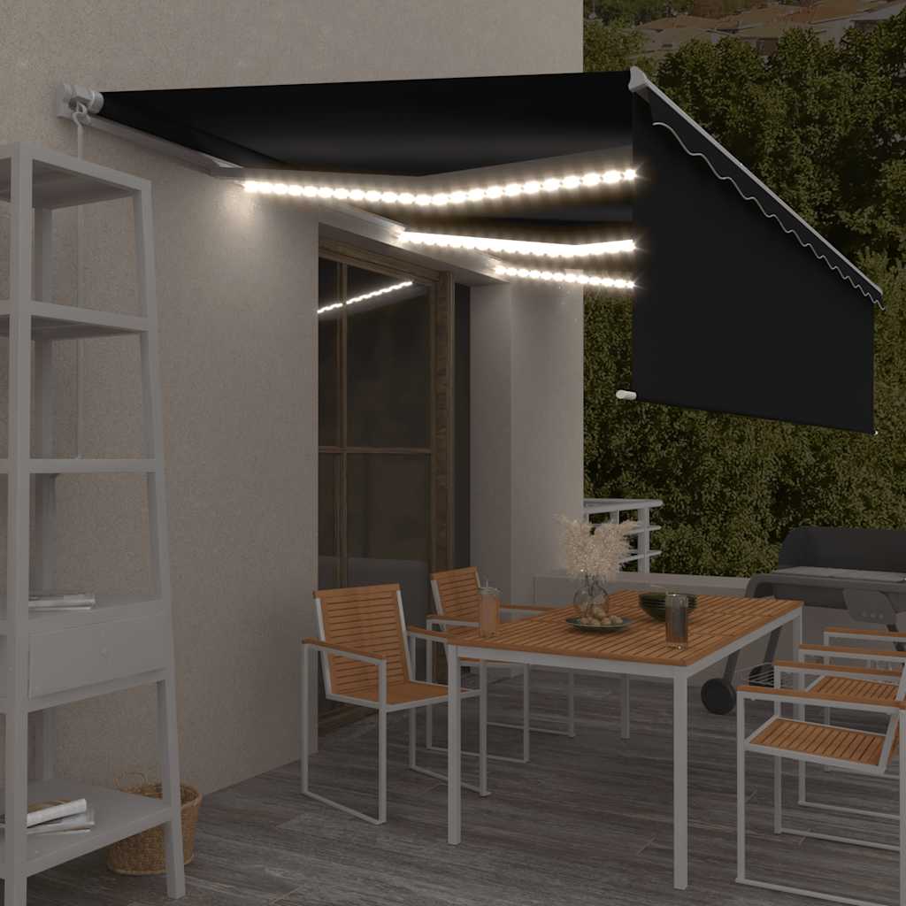 vidaXL Luifel handmatig uittrekbaar rolgordijn LED 3x2,5 m blauw wit