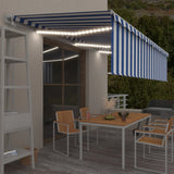 vidaXL Luifel met rolgordijn, LED en windsensor 3x2,5 m blauw en wit