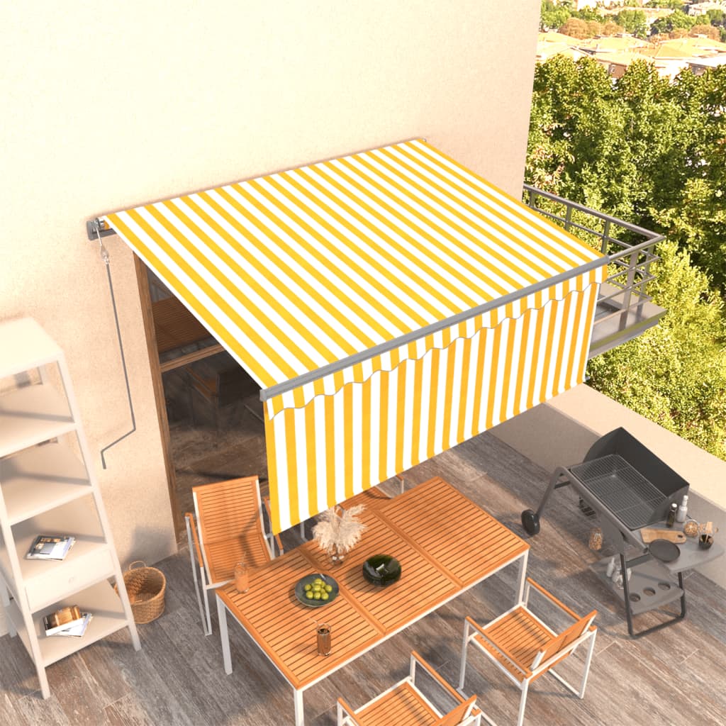 vidaXL Luifel automatisch uittrekbaar met rolgordijn 3x2,5 m blauw wit