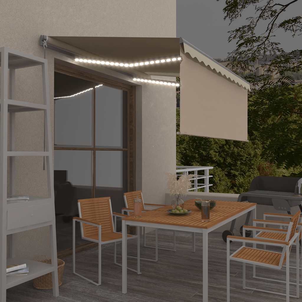 vidaXL Luifel handmatig uittrekbaar rolgordijn LED 3x2,5 m blauw wit