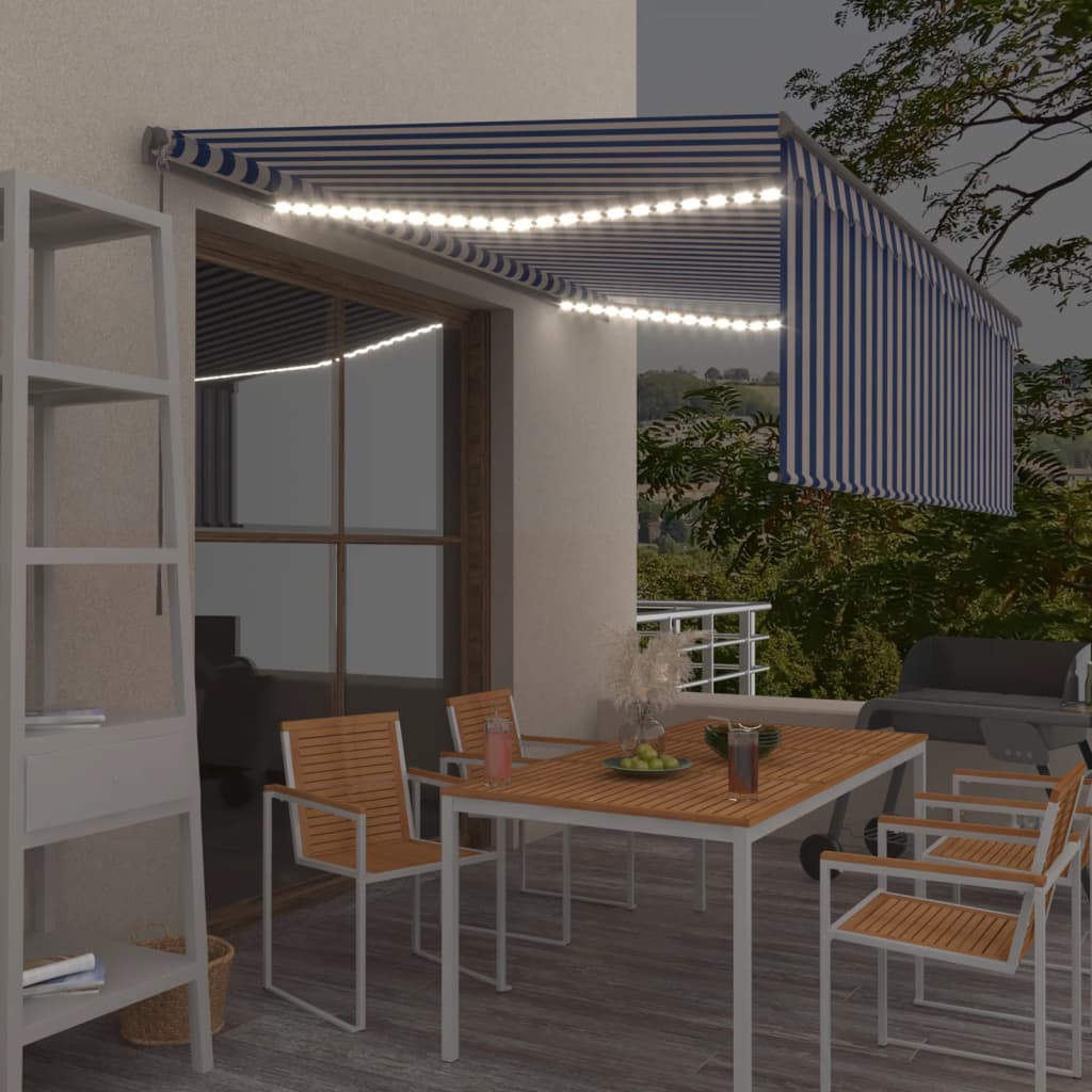 vidaXL Luifel handmatig uittrekbaar rolgordijn LED 3x2,5 m blauw wit