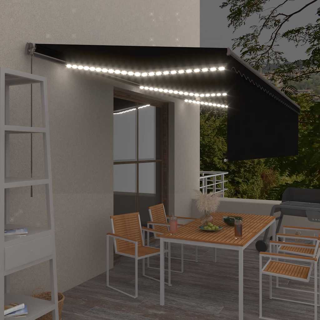 vidaXL Luifel handmatig uittrekbaar rolgordijn LED 3x2,5 m blauw wit