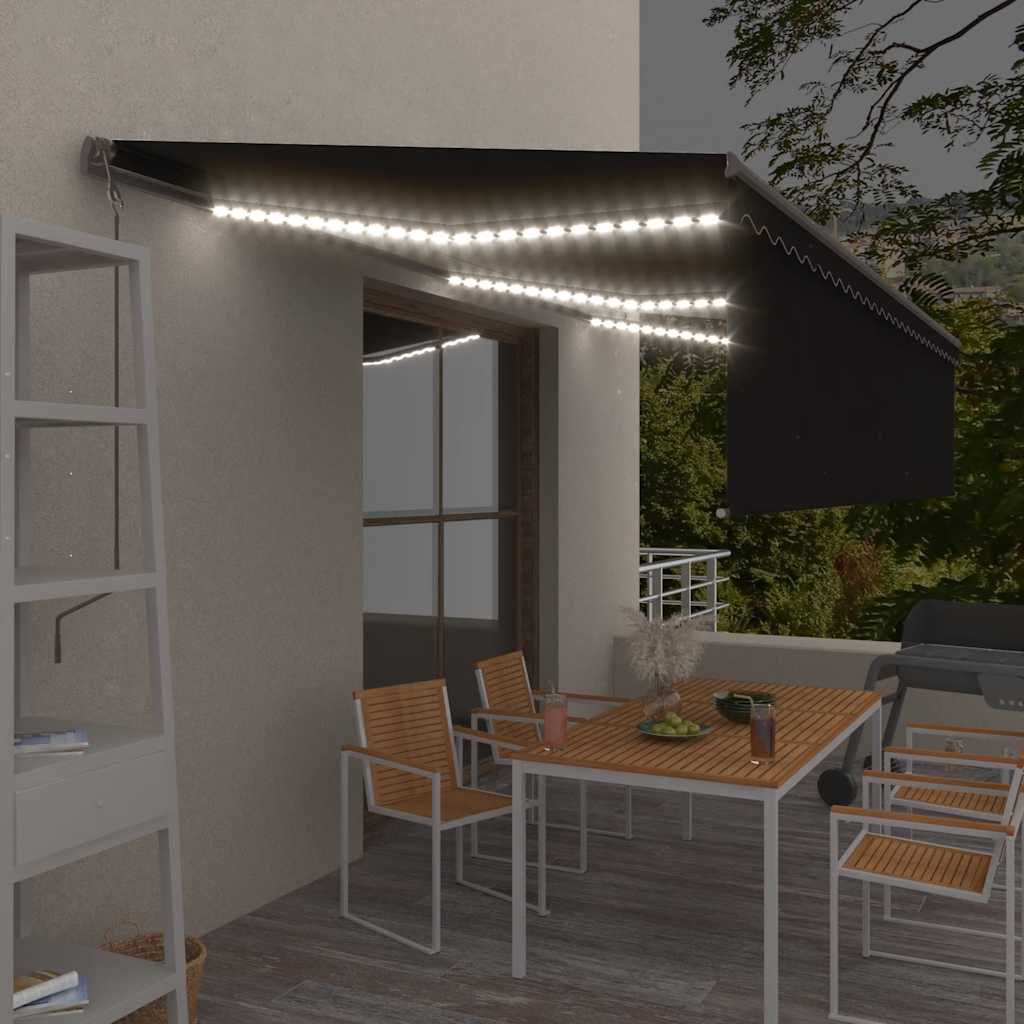 vidaXL Luifel automatisch rolgordijn LED windsensor 4x3 m blauw en wit