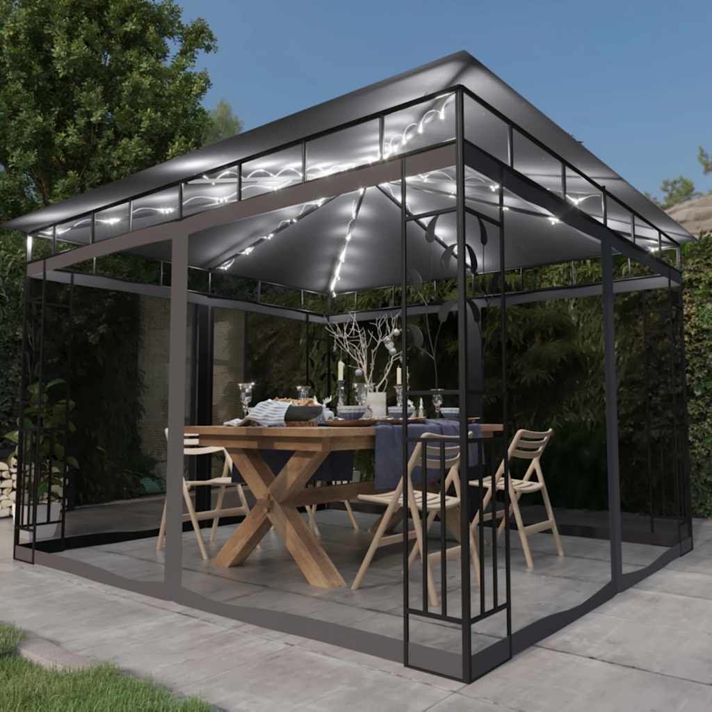 vidaXL Gazebo with Mosquito Net LED String Lights 180 g/m² 3x3x2.73 m Cream