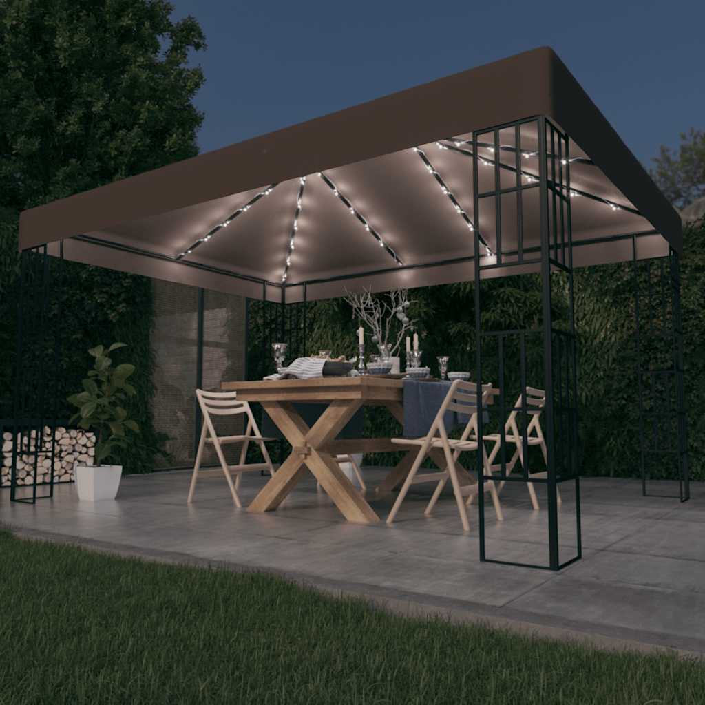 vidaXL Gazebo with LED String Lights 3x3 m Cream