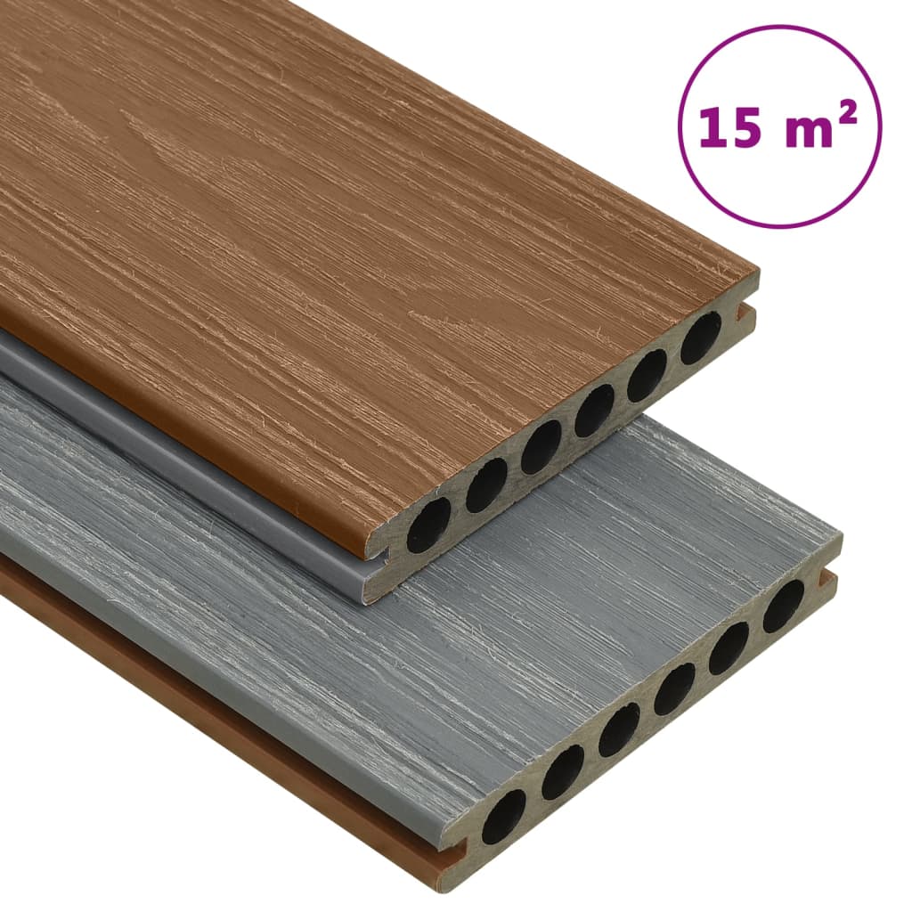 vidaXL Decking boards with accessories 10 m² 2.2 m HKC brown and grey