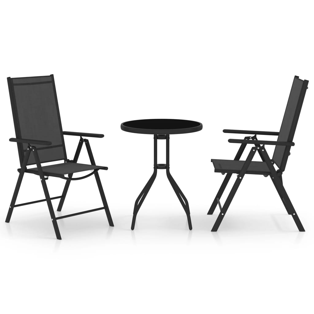 vidaXL 3-piece Bistro Set Aluminium and Textilene Black