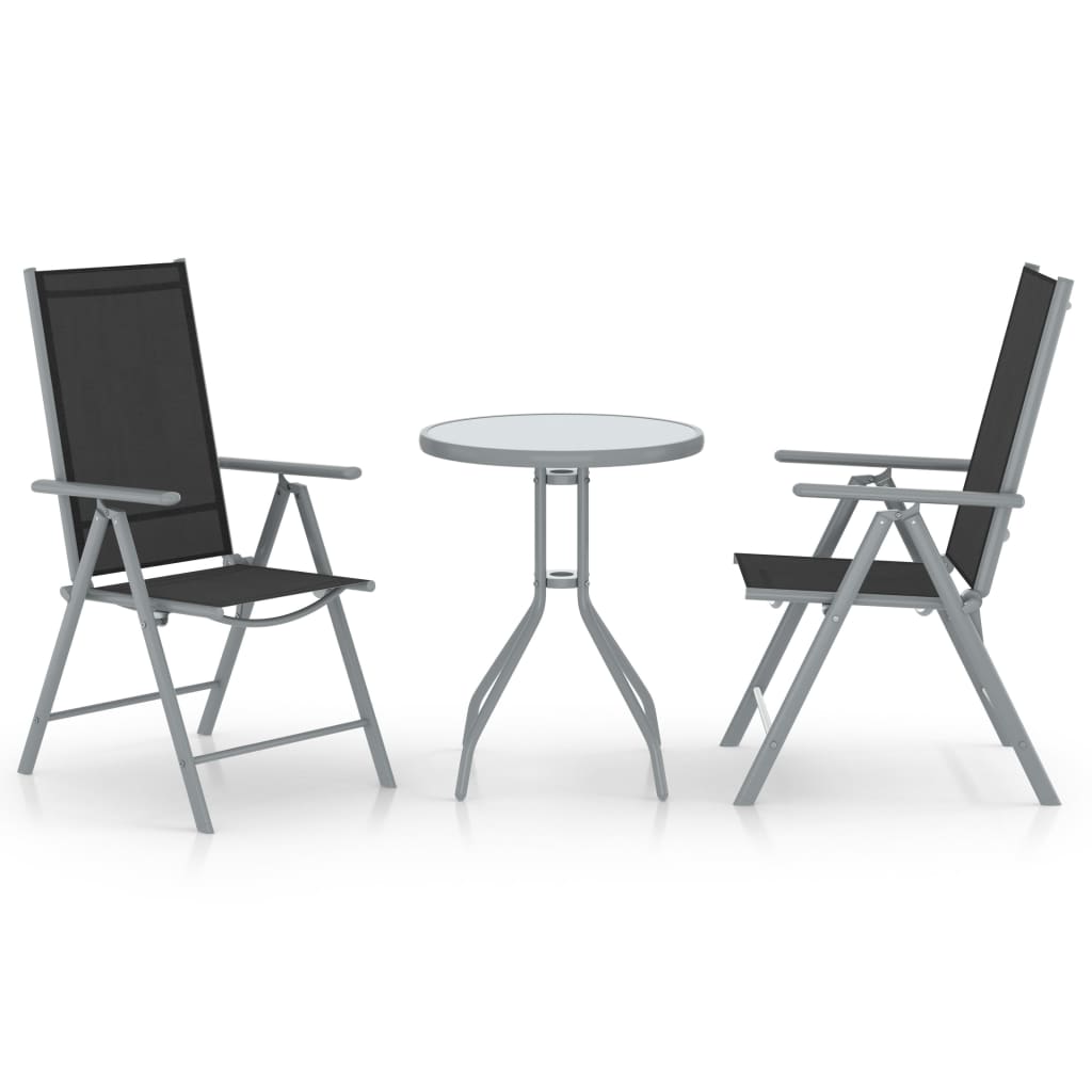 vidaXL 3-piece Bistro Set Aluminium and Textilene Black