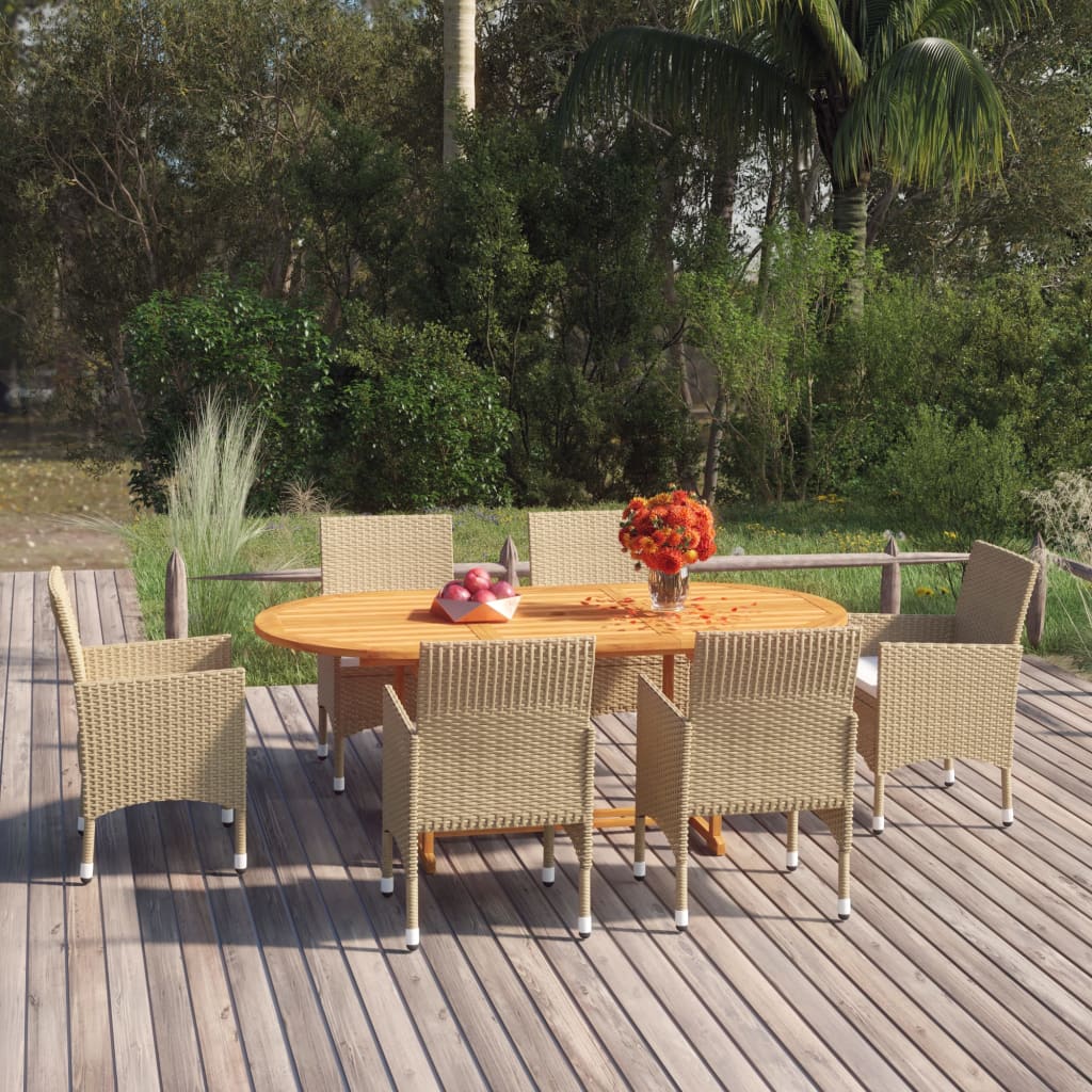 vidaXL 7-delige Tuinset poly rattan zwart