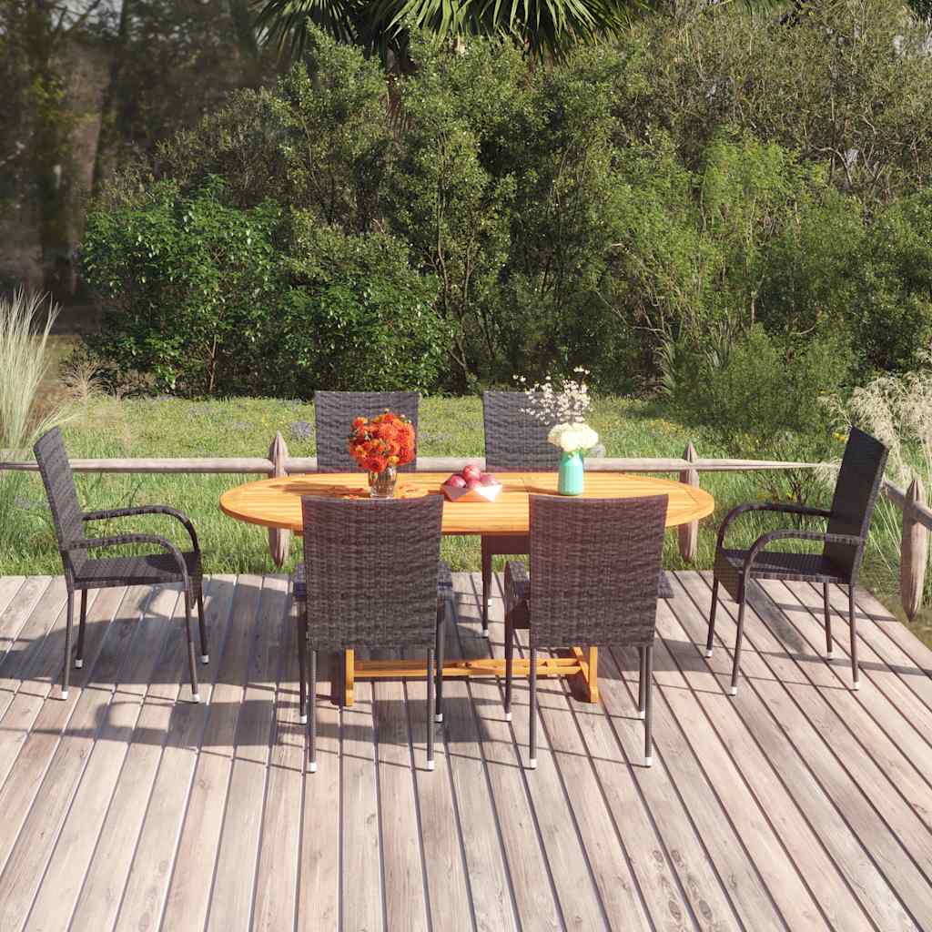 vidaXL 7-delige Tuinset poly rattan bruin