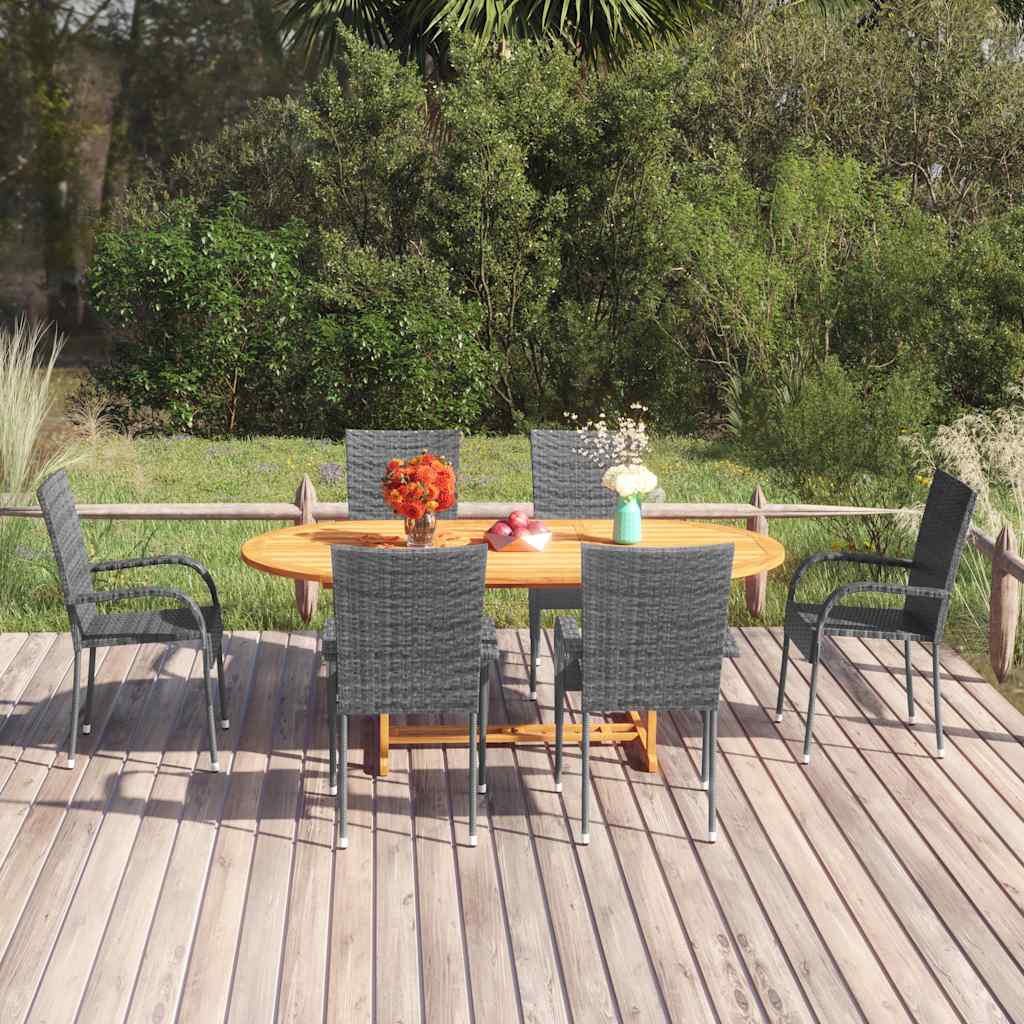 vidaXL 7-delige Tuinset poly rattan bruin