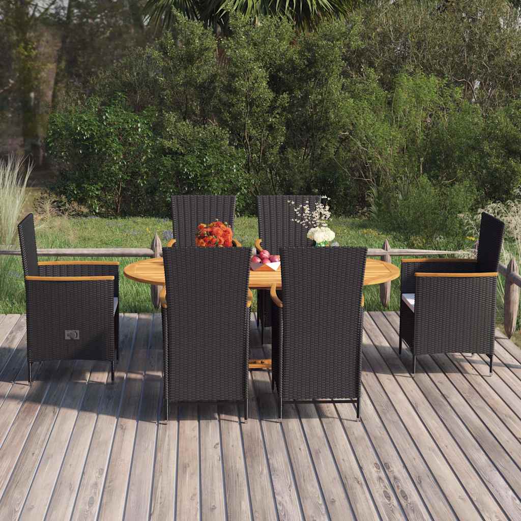 vidaXL 7-delige Tuinset poly rattan zwart