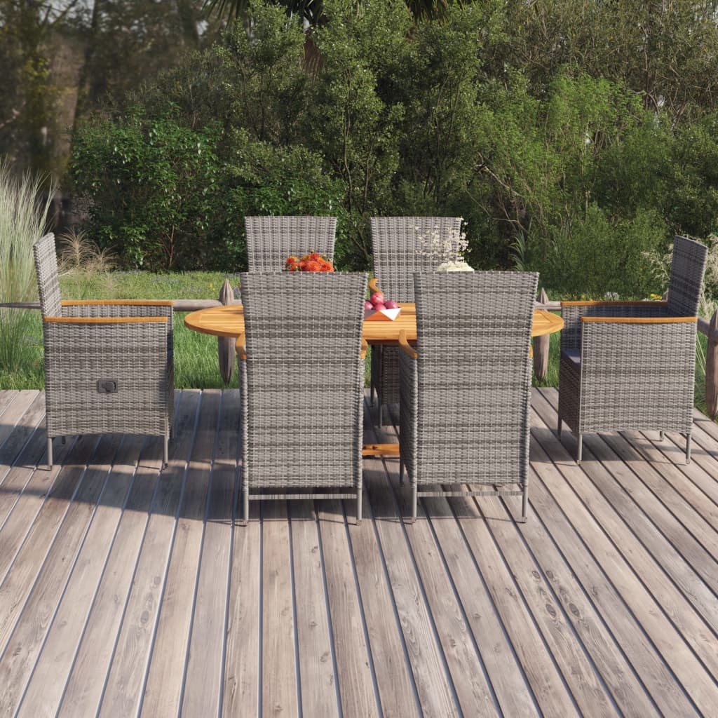 vidaXL 7-delige Tuinset poly rattan zwart